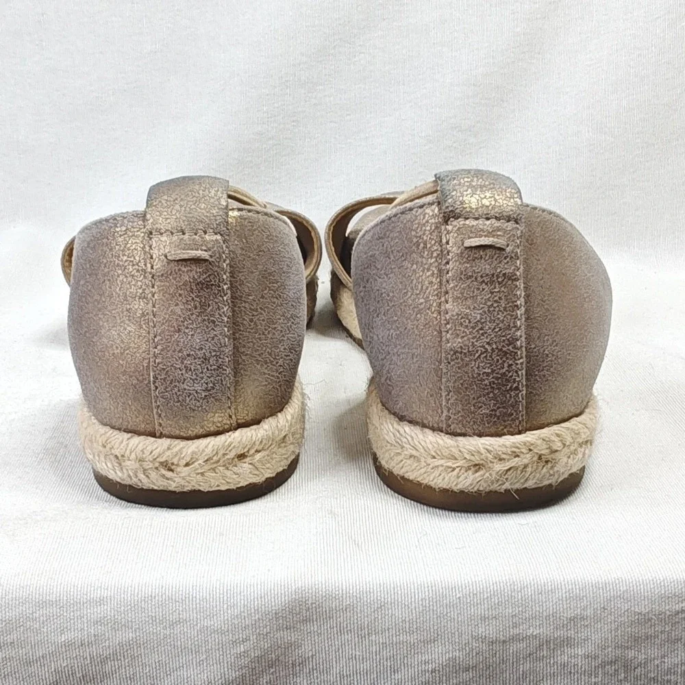 Eileen Fisher Mews Espadrille Sandals 7.5 Bronze Metallic Leather Strappy Flat‎